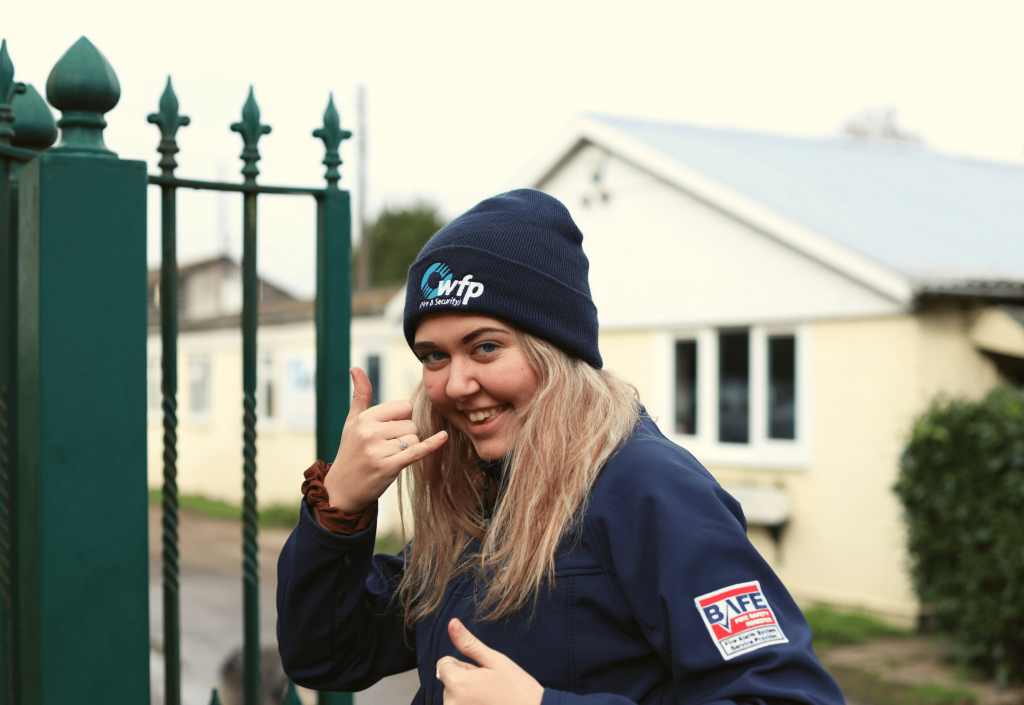 Ellie Field in WFP bobble hat wearing WFP navy jacket